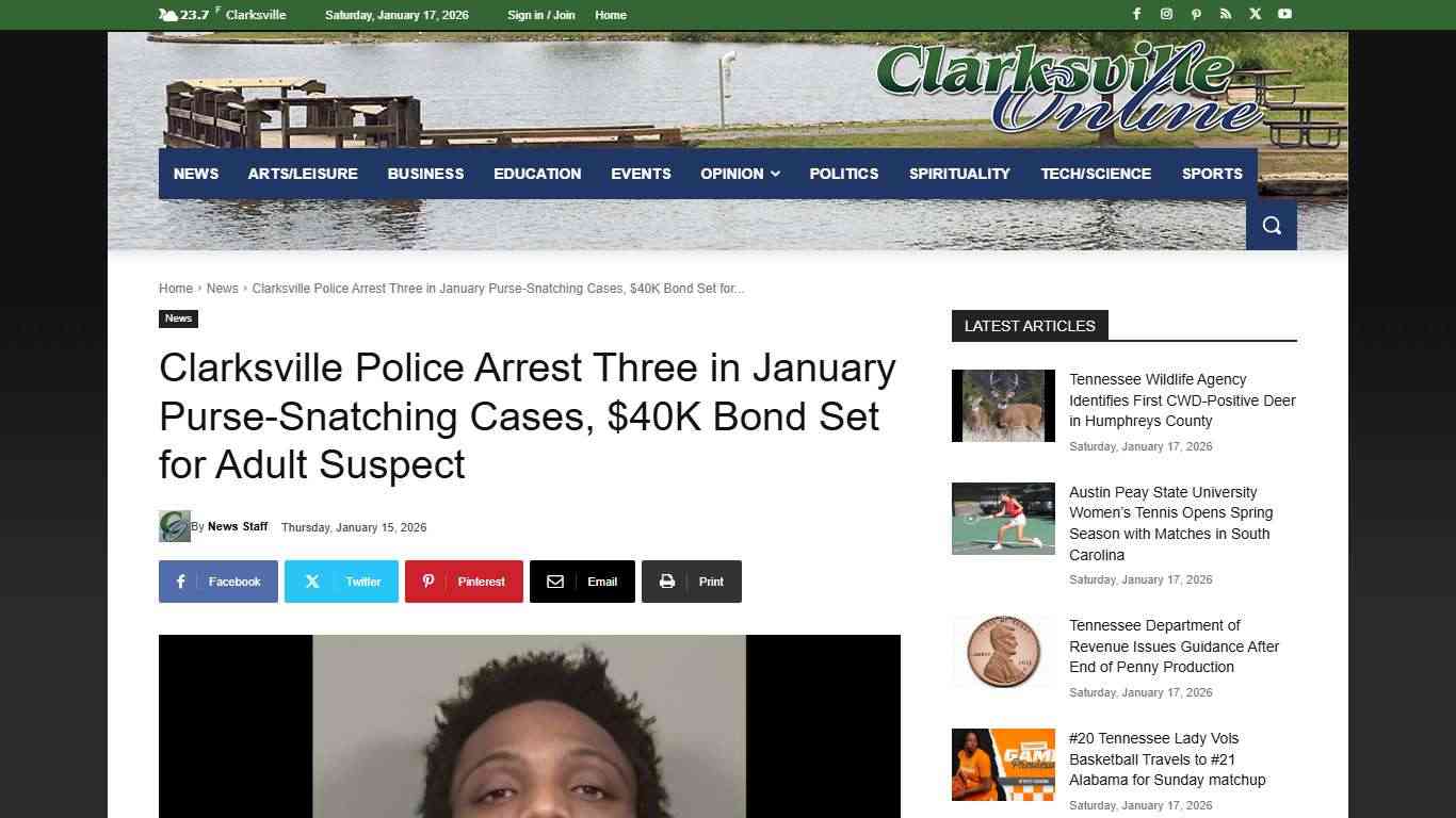 Clarksville Police Arrest Three in January Purse-Snatching Cases, $40K Bond Set for Adult Suspect - Clarksville Online - Clarksville News, Sports, Events and Information